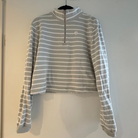 lululemon Cotton French Terry Cropped Half Zip Yachtie Stripe Size medium - Picture 2 of 4